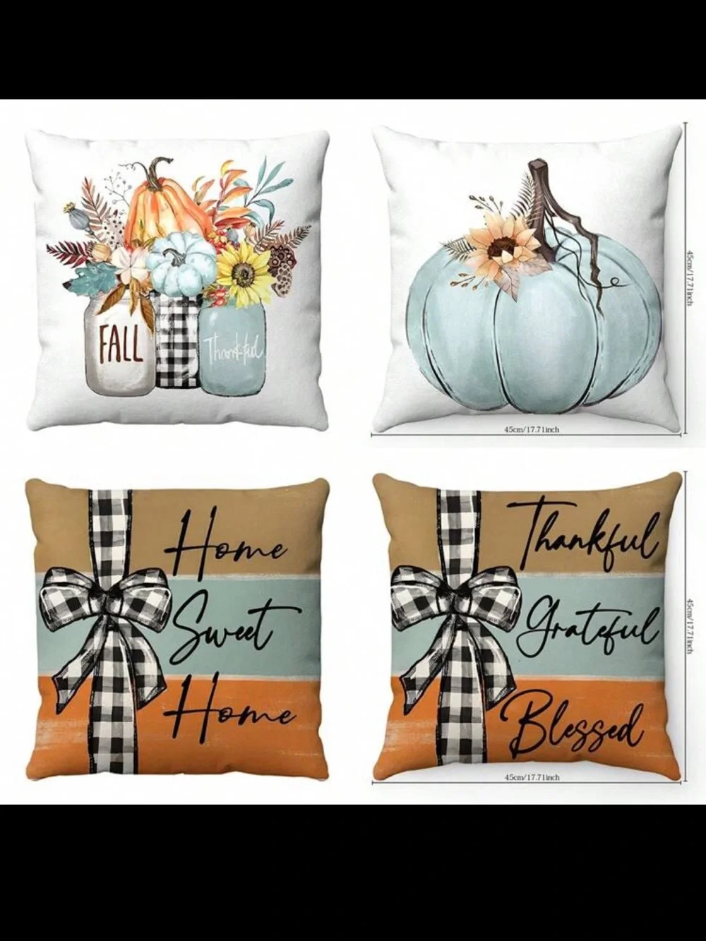 NWT- Fall Pumpkin Decorative Throw Pillow Covers Set of 4- 18x18